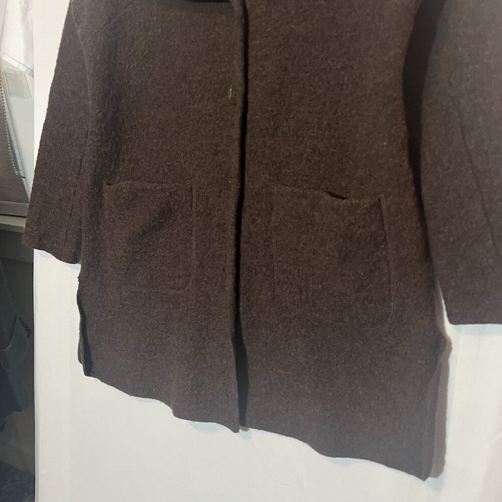 Harve Benard Women Cardigan Sweater Large Size 100% Wool Brown Open Front Button - Picture 8 of 10